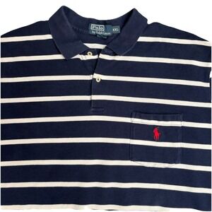 Polo Ralph Lauren Men's XXL Navy/White Striped‎ Polo Shirt 100% Cotton Red Pony
